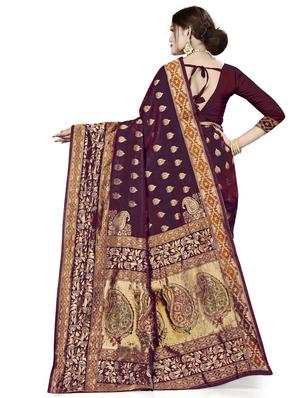 zari work woven saree with blouse - 17379892 - Standard Image - 2