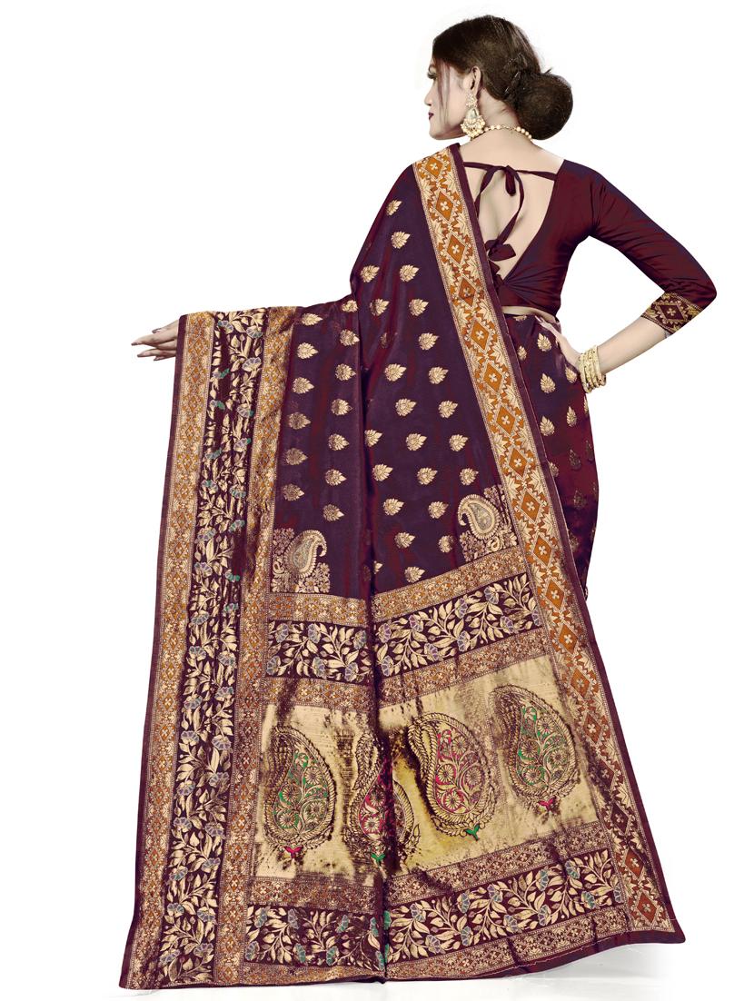 zari work woven saree with blouse - 17379892 - Zoom Image - 2