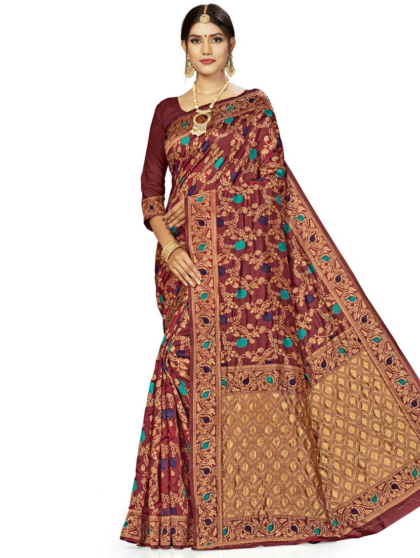 floral woven saree with blouse - 17379895 - Zoom Image - 1