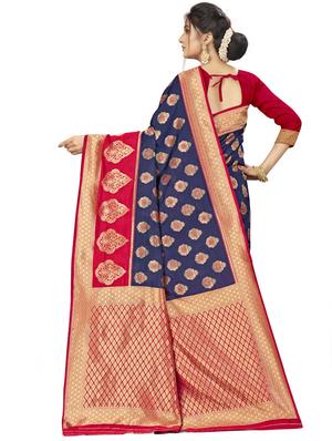 zari work woven saree with blouse - 17379915 - Standard Image - 2