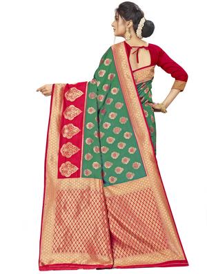 zari work woven saree with blouse - 17379916 - Standard Image - 2