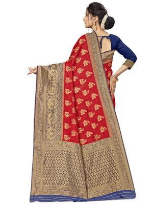 zari work woven saree with blouse - 17379921 - Standard Image - 2