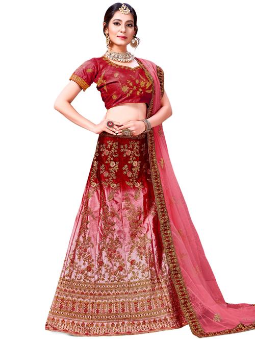embroidered a-line semi-stitched lehenga - 17379999 - Standard Image - 1