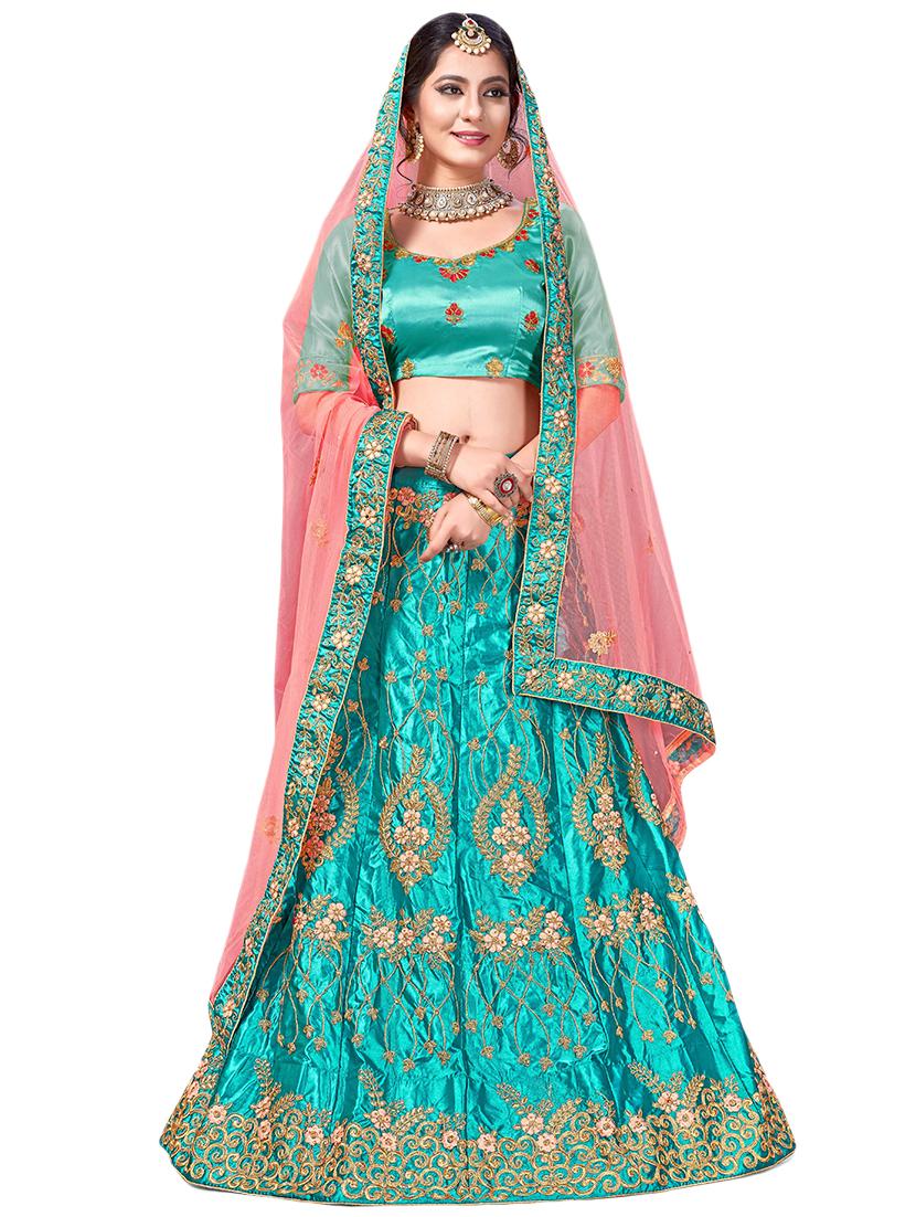 embroidered a-line semi-stitched lehenga - 17380004 - Zoom Image - 1