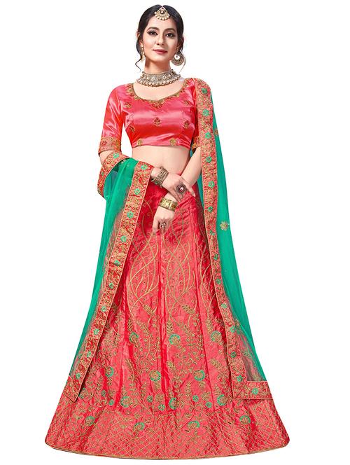 embroidered a-line semi-stitched lehenga - 17380009 - Standard Image - 1