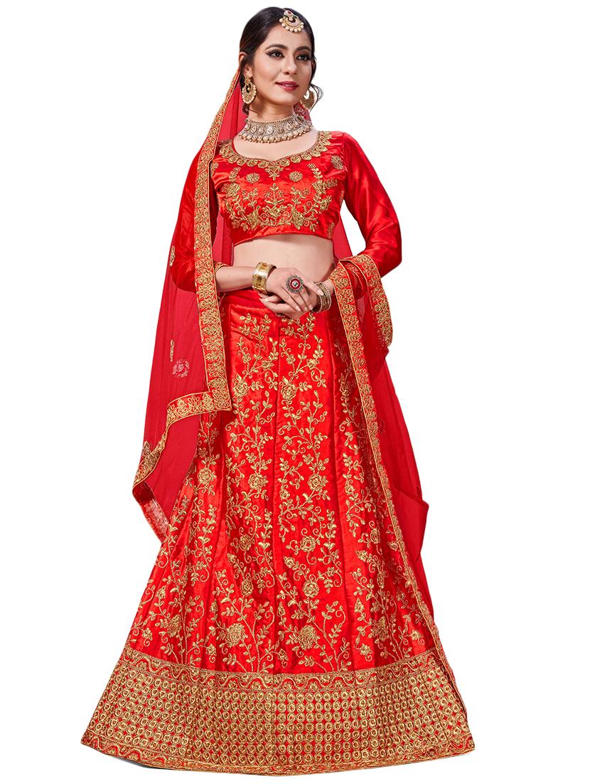 embroidered a-line semi-stitched lehenga - 17380014 - Zoom Image - 1