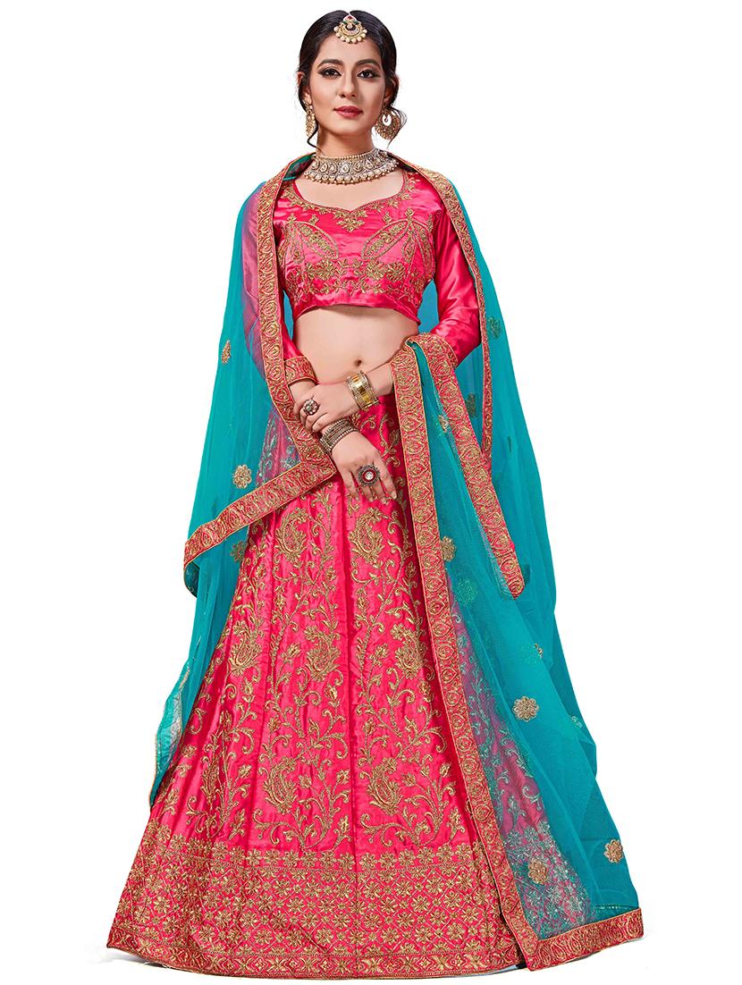 embroidered a-line semi-stitched lehenga - 17380016 - Zoom Image - 1