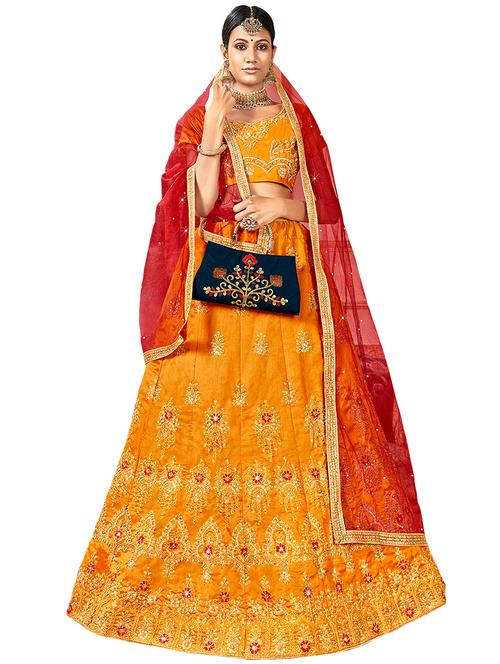 embroidered a-line semi-stitched lehenga - 17380071 - Standard Image - 1