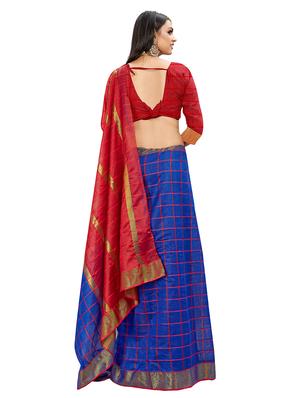 checkered woven saree with blouse - 17380448 - Standard Image - 2
