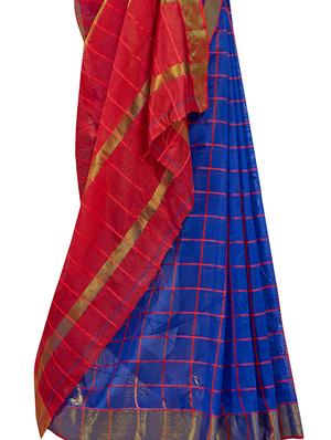 checkered woven saree with blouse - 17380448 - Standard Image - 4