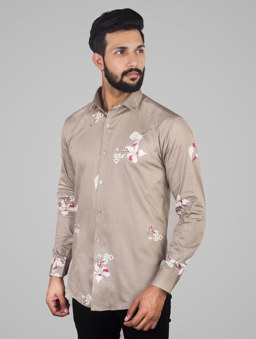 brown floral print casual shirt - 17381484 - Standard Image - 1