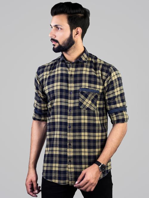 beige checkered casual shirt - 17381489 - Standard Image - 1