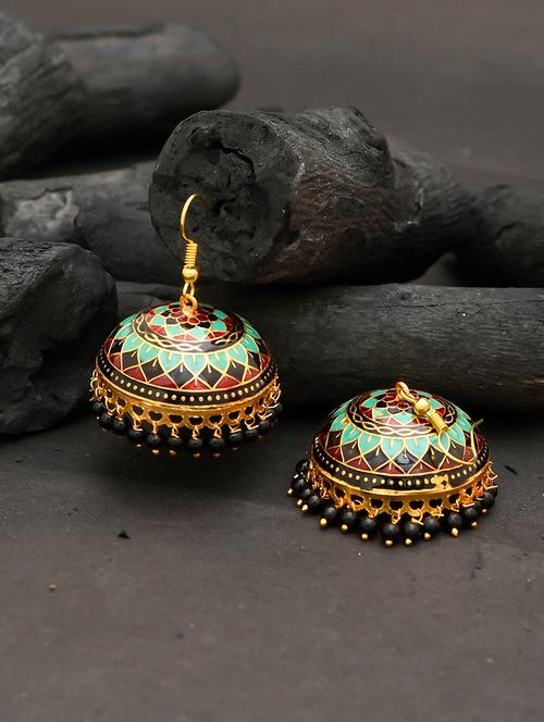 green brass jhumka earring - 17381776 - Standard Image - 1