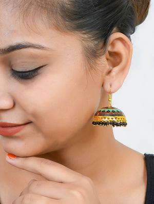 green brass jhumka earring - 17381776 - Standard Image - 3