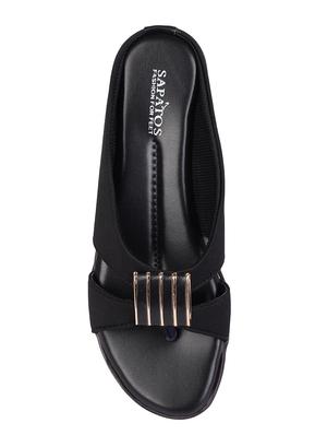 black synthetic slip on sandals - 17381818 - Standard Image - 2