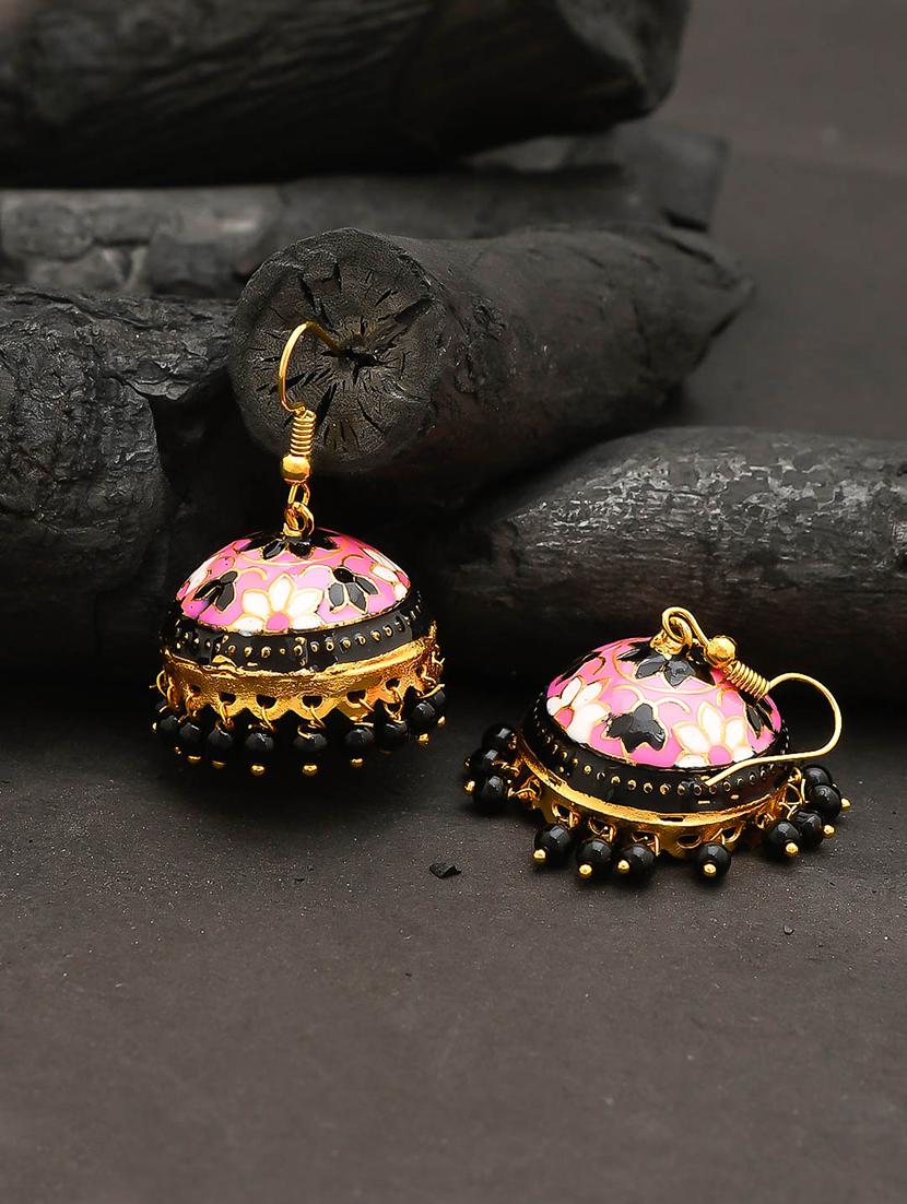 pink brass jhumka earring - 17381838 - Zoom Image - 1