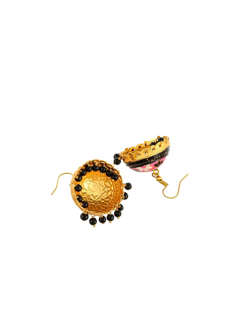 pink brass jhumka earring - 17381838 - Zoom Image - 3