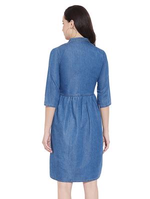 shirt collar button detail a-line dress - 17381908 - Standard Image - 3