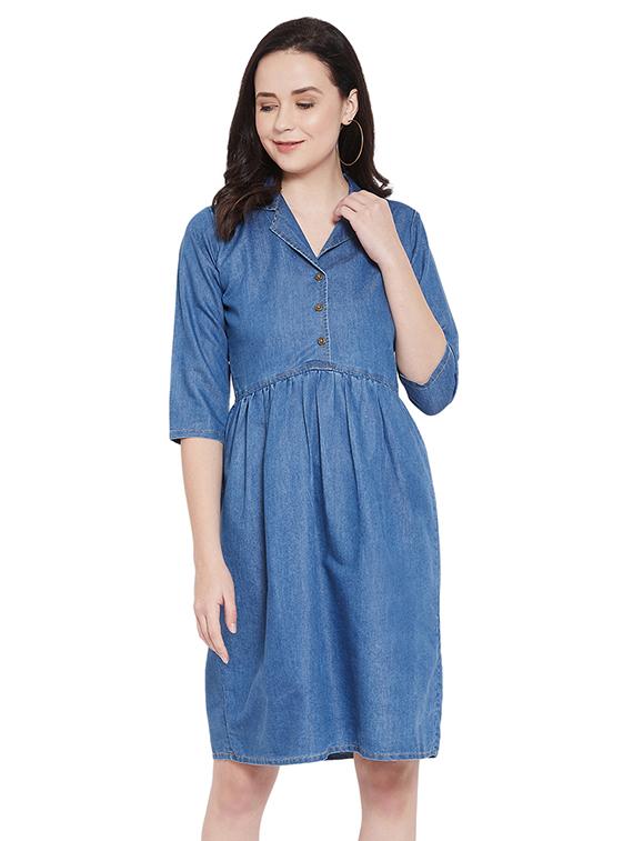 shirt collar button detail a-line dress - 17381908 - Zoom Image - 1