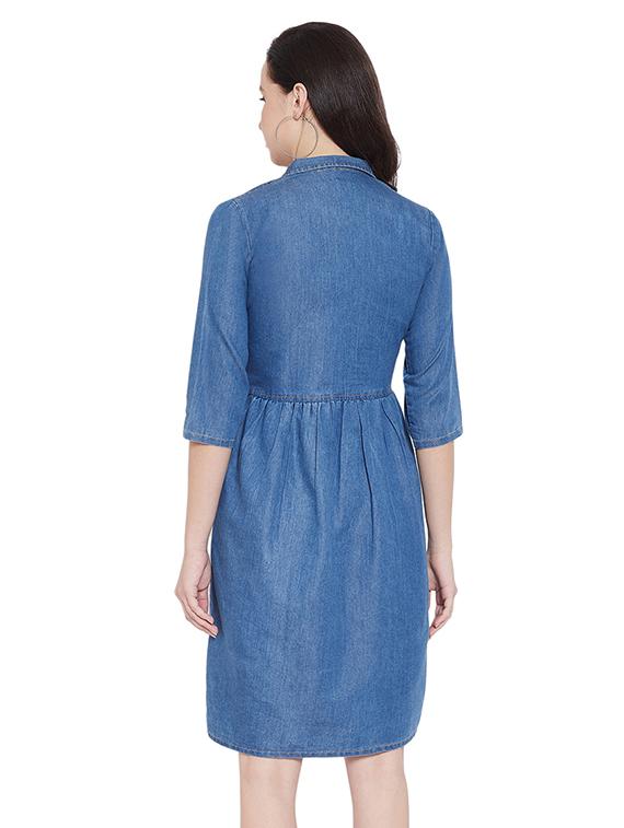 shirt collar button detail a-line dress - 17381908 - Zoom Image - 3