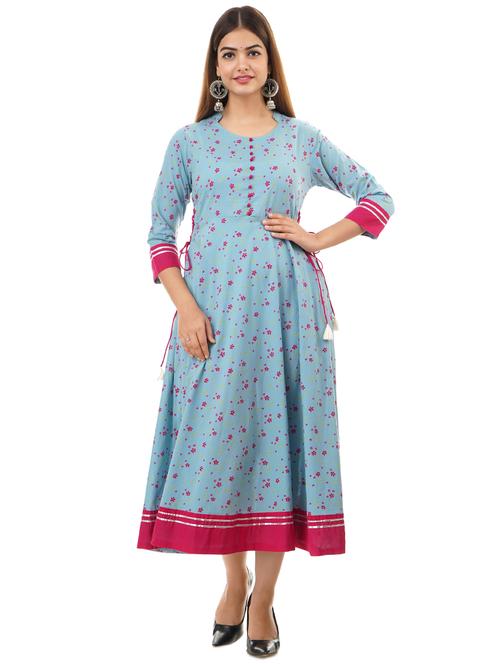 floral print flared ethnic dress - 17382683 - Very Small Image - 1