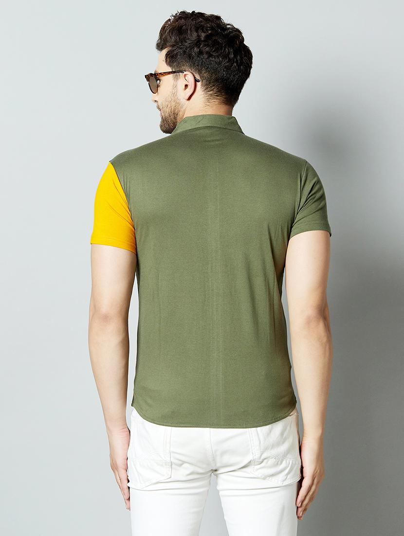 olive green color block casual shirt - 17383245 - Zoom Image - 3