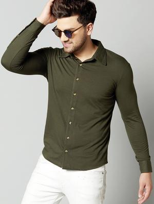 olive green solid casual shirt - 17383255 - Standard Image - 2