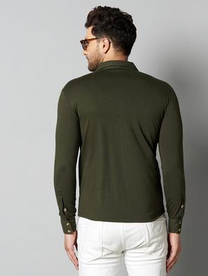 olive green solid casual shirt - 17383255 - Standard Image - 3