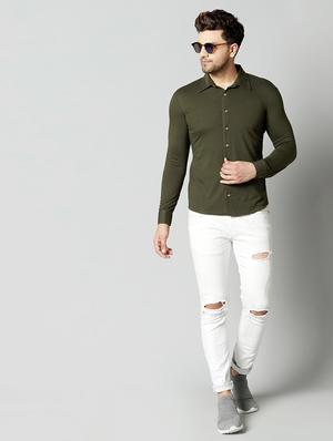 olive green solid casual shirt - 17383255 - Standard Image - 4