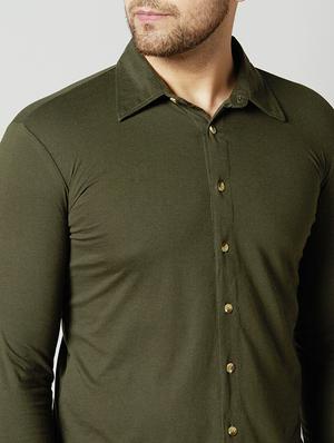 olive green solid casual shirt - 17383255 - Standard Image - 5