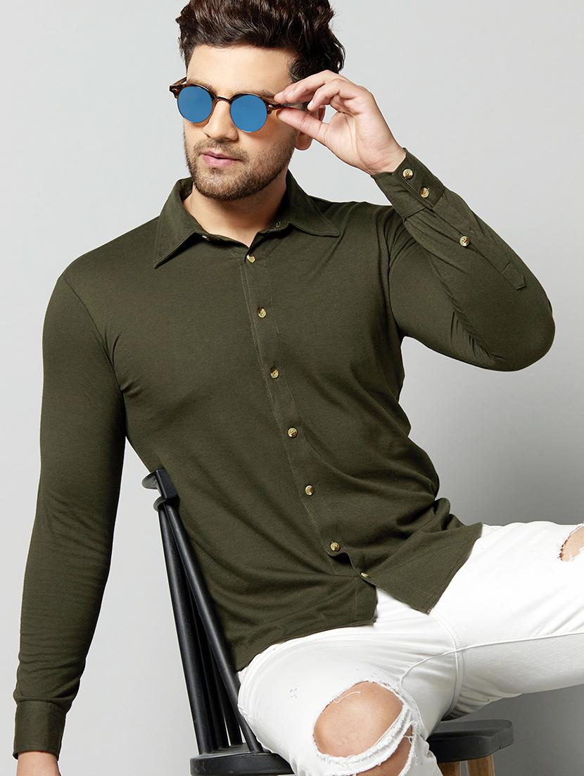 olive green solid casual shirt - 17383255 - Zoom Image - 1