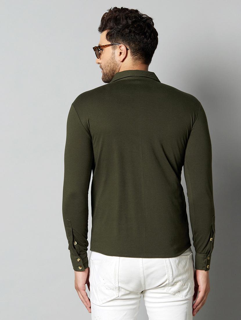 olive green solid casual shirt - 17383255 - Zoom Image - 3