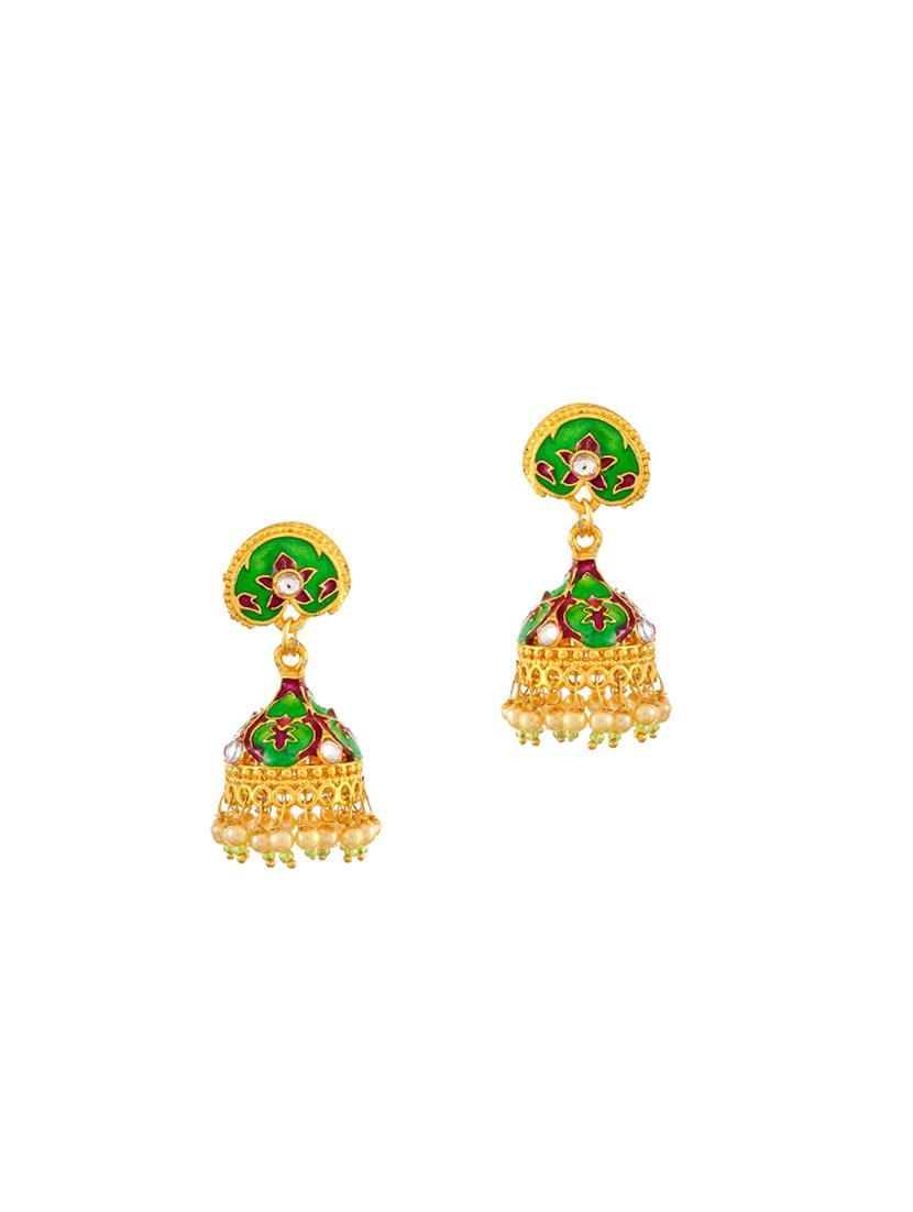 green brass jhumka earring - 17383290 - Zoom Image - 2