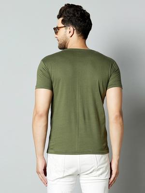 olive green color block cut & sew t-shirt - 17383294 - Standard Image - 3