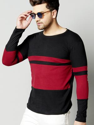 black color block cut & sew t-shirt - 17383302 - Standard Image - 2