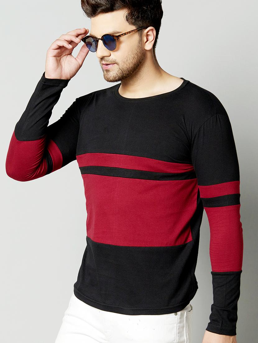 black color block cut & sew t-shirt - 17383302 - Zoom Image - 2