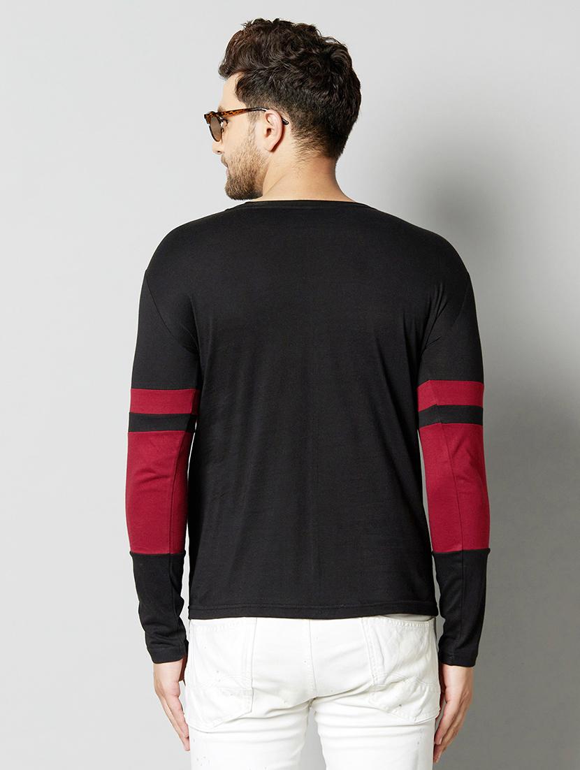 black color block cut & sew t-shirt - 17383302 - Zoom Image - 3