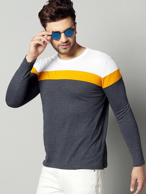 grey color block cut & sew t-shirt - 17383316 - Standard Image - 1