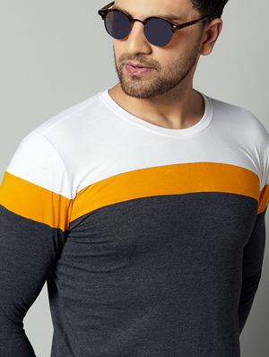 grey color block cut & sew t-shirt - 17383316 - Standard Image - 3