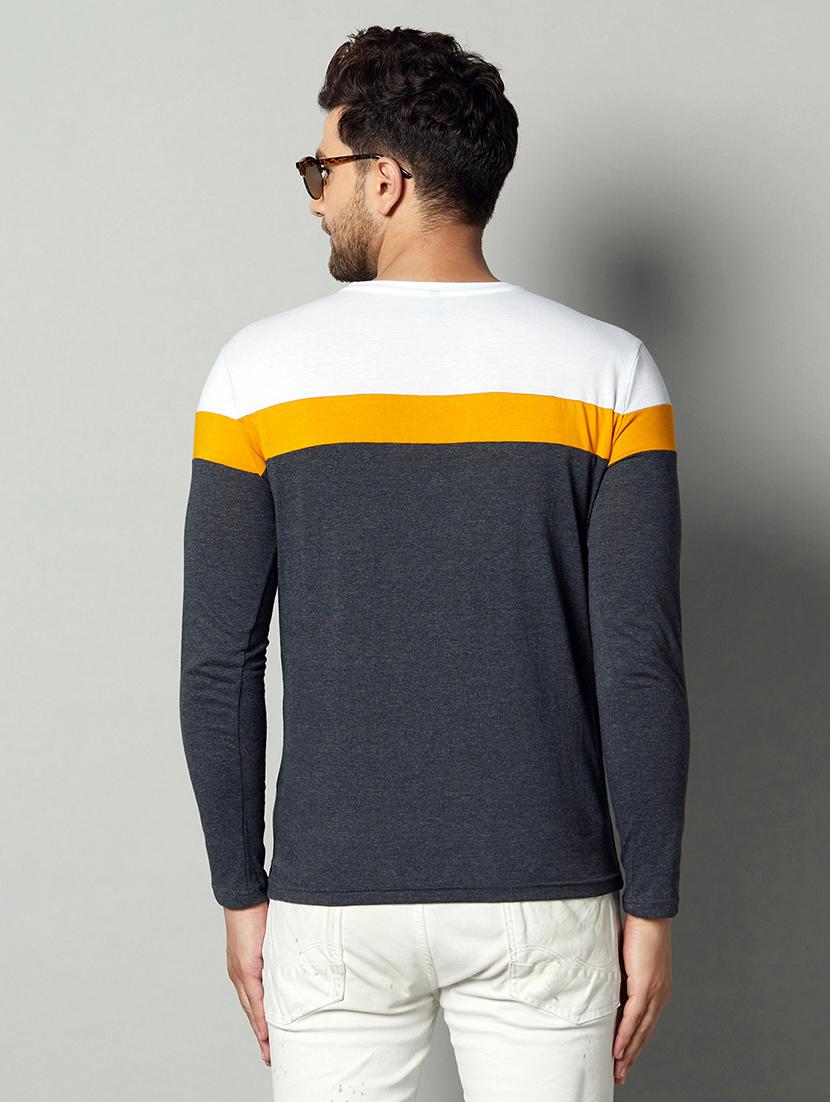grey color block cut & sew t-shirt - 17383316 - Zoom Image - 2