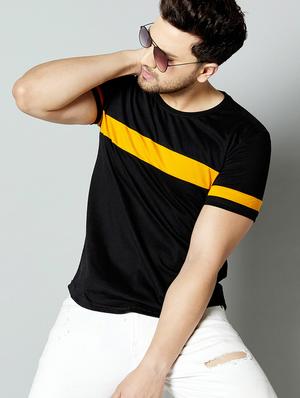 black color block cut & sew t-shirt - 17383319 - Standard Image - 2
