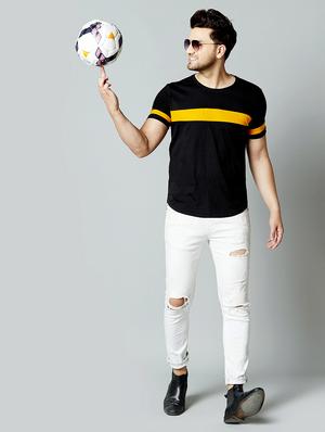 black color block cut & sew t-shirt - 17383319 - Standard Image - 4