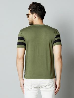 olive green color block cut & sew t-shirt - 17383325 - Standard Image - 3