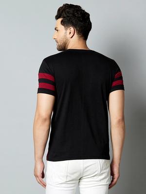 maroon color block cut & sew t-shirt - 17383335 - Standard Image - 3