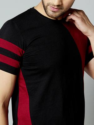 maroon color block cut & sew t-shirt - 17383335 - Standard Image - 4