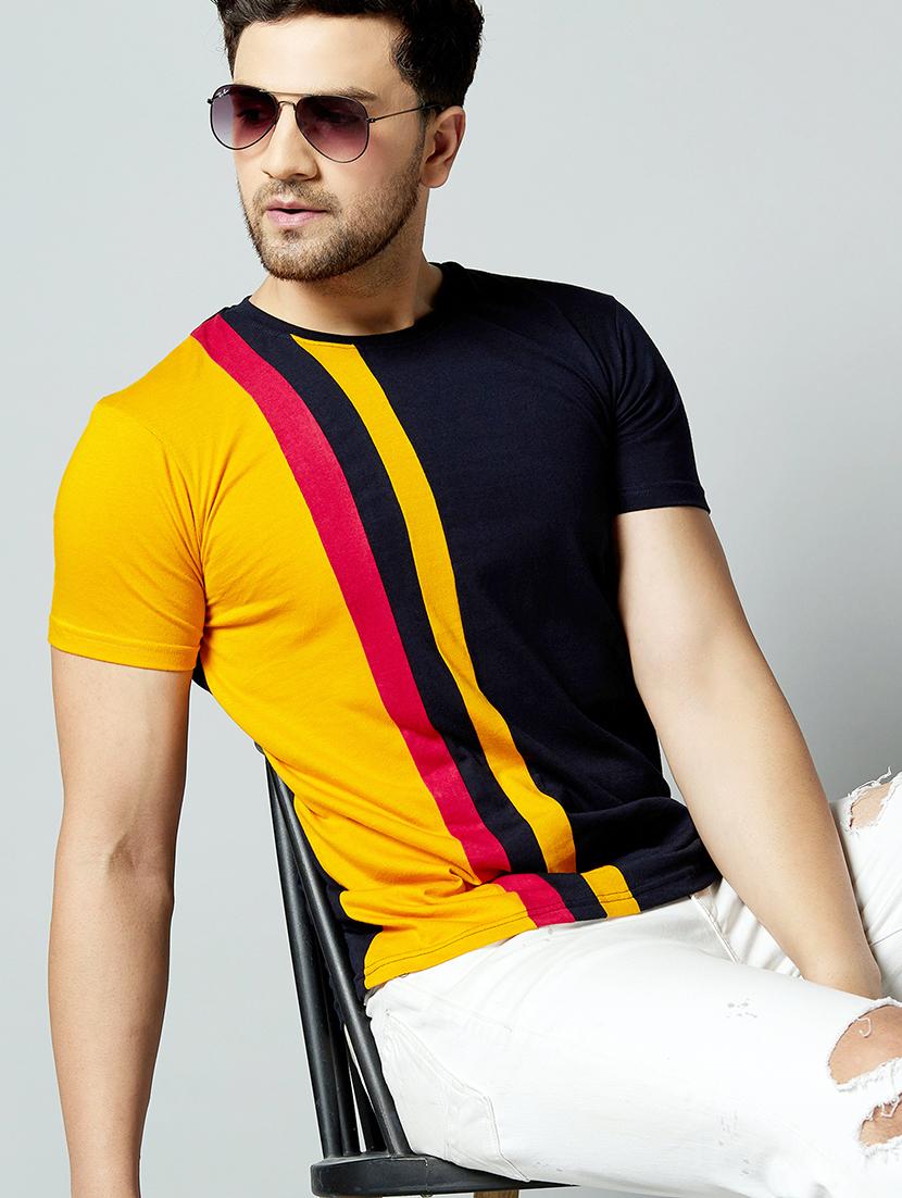 black color block cut & sew t-shirt - 17383336 - Zoom Image - 1