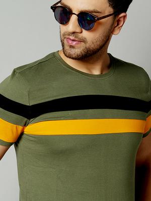 olive green color block cut & sew t-shirt - 17383342 - Standard Image - 4