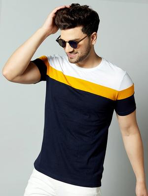 navy blue color block cut & sew t-shirt - 17383348 - Standard Image - 2