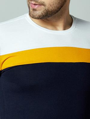 navy blue color block cut & sew t-shirt - 17383348 - Standard Image - 4