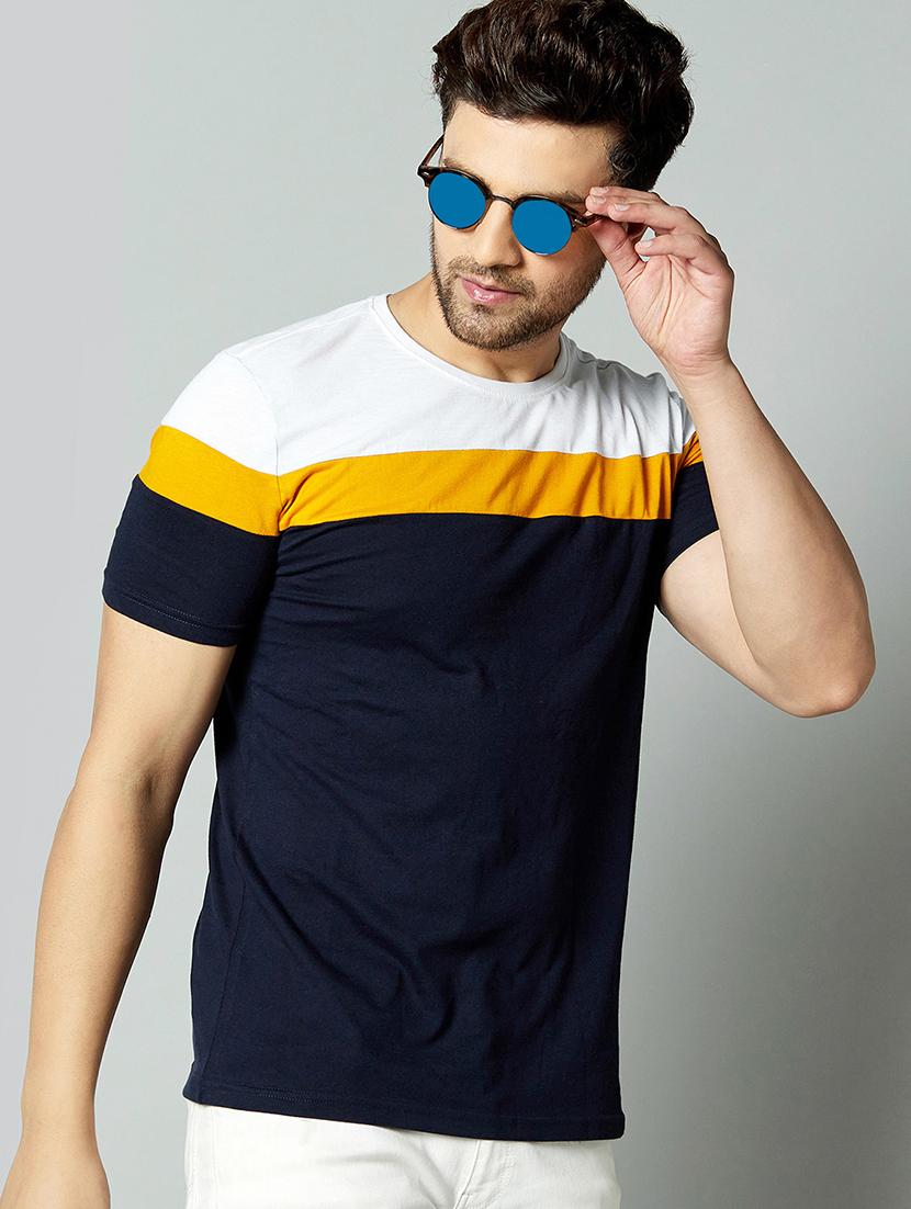 navy blue color block cut & sew t-shirt - 17383348 - Zoom Image - 1